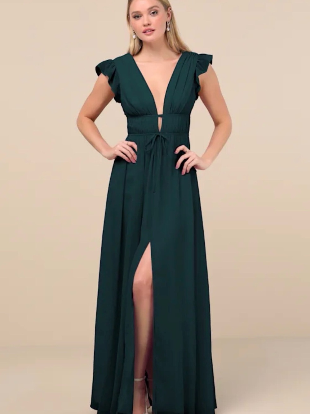 Lulus I'm All Yours Emerald Green Ruffled Maxi Dress Size XL NEW w/ Tag